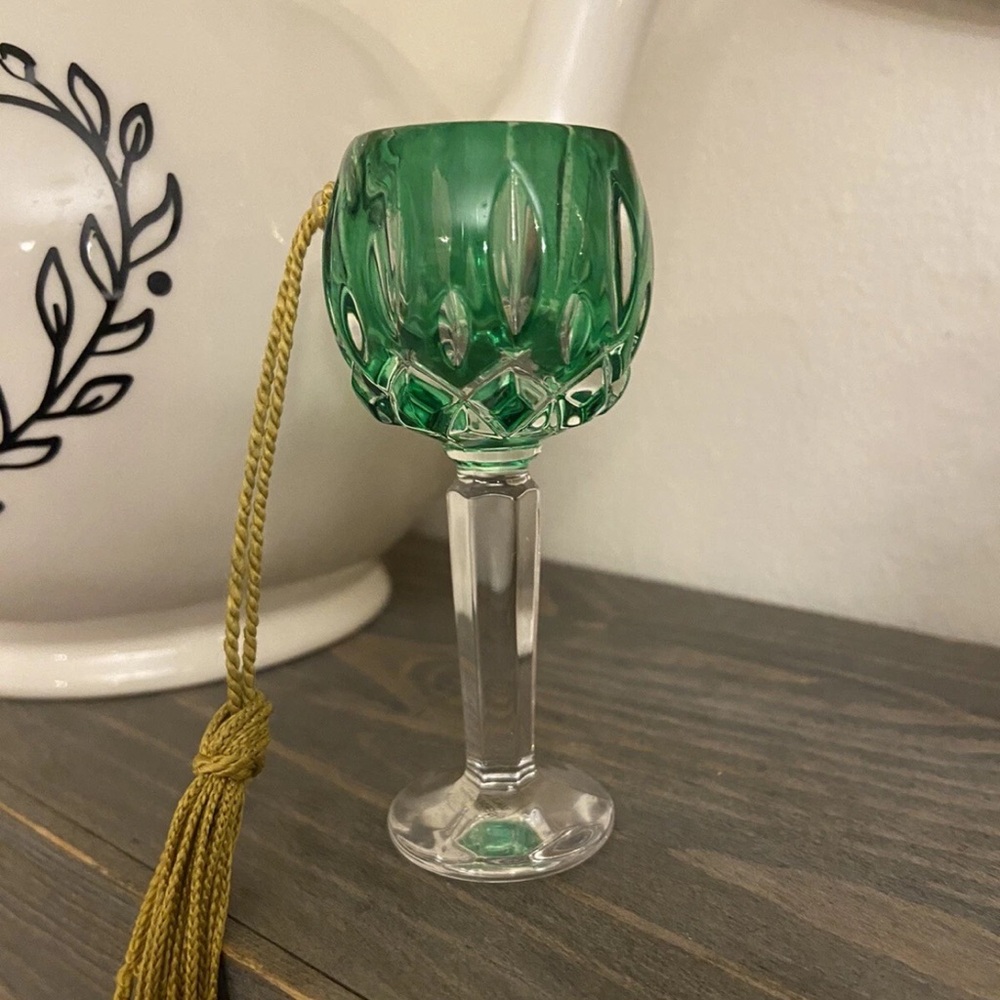 Gorham Germany Crystal Wine Glass Emerald Cut To Clear Ornament Gift Christmas